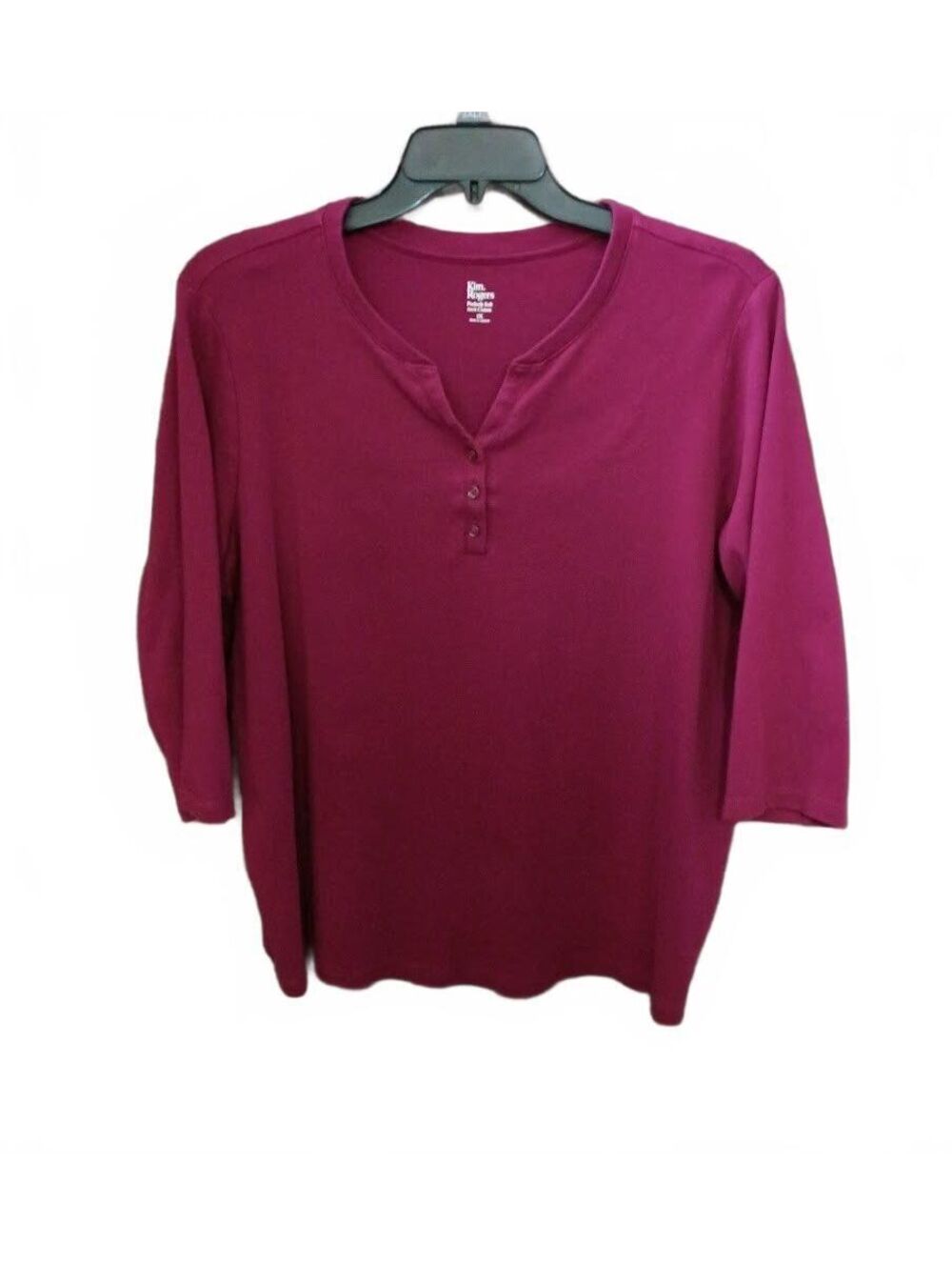 Kim Rogers Perfectly Soft Burgundy 3/4 Sleeve Shirt Plus Size 2X